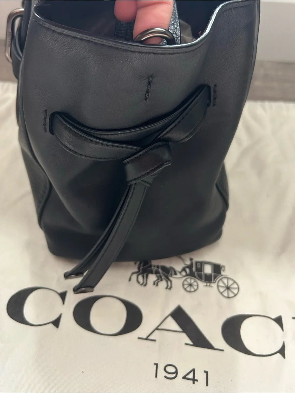 Coach Black Leather Tote with Signature Tag